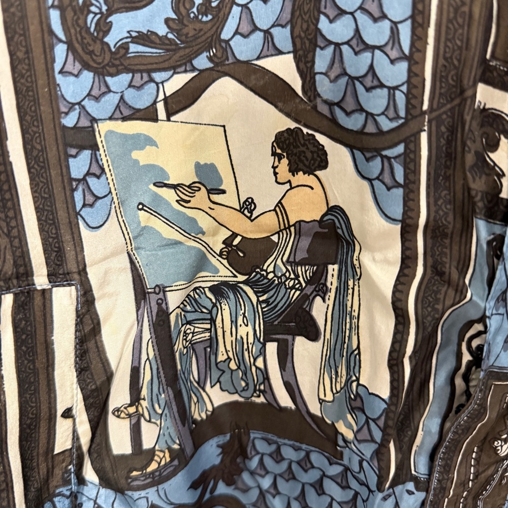 RARE Carte 100% SILK Art Print Bomber Jacket XL | Vintage 90s Renaissance Style - Picture 8 of 10
